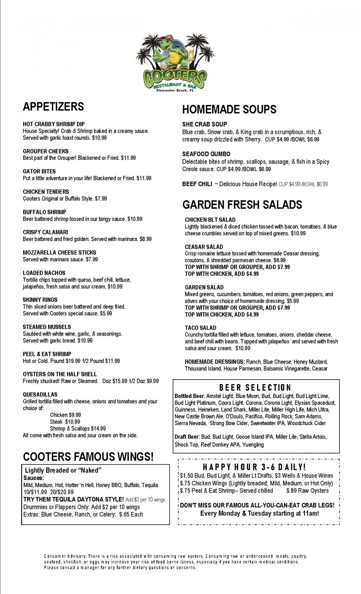 Cooters Restaurant and Bar Menu - Come to Cooters for the Food, Stay ...